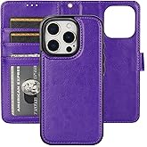 Bocasal Detachable Wallet Case for iPhone 16 Pro RFID Blocking Card Slots Holder Premium PU Leather Magnetic Kickstand Shockproof Wrist Strap Removable Flip Protective Cover 5G 6.3 inch (Purple)