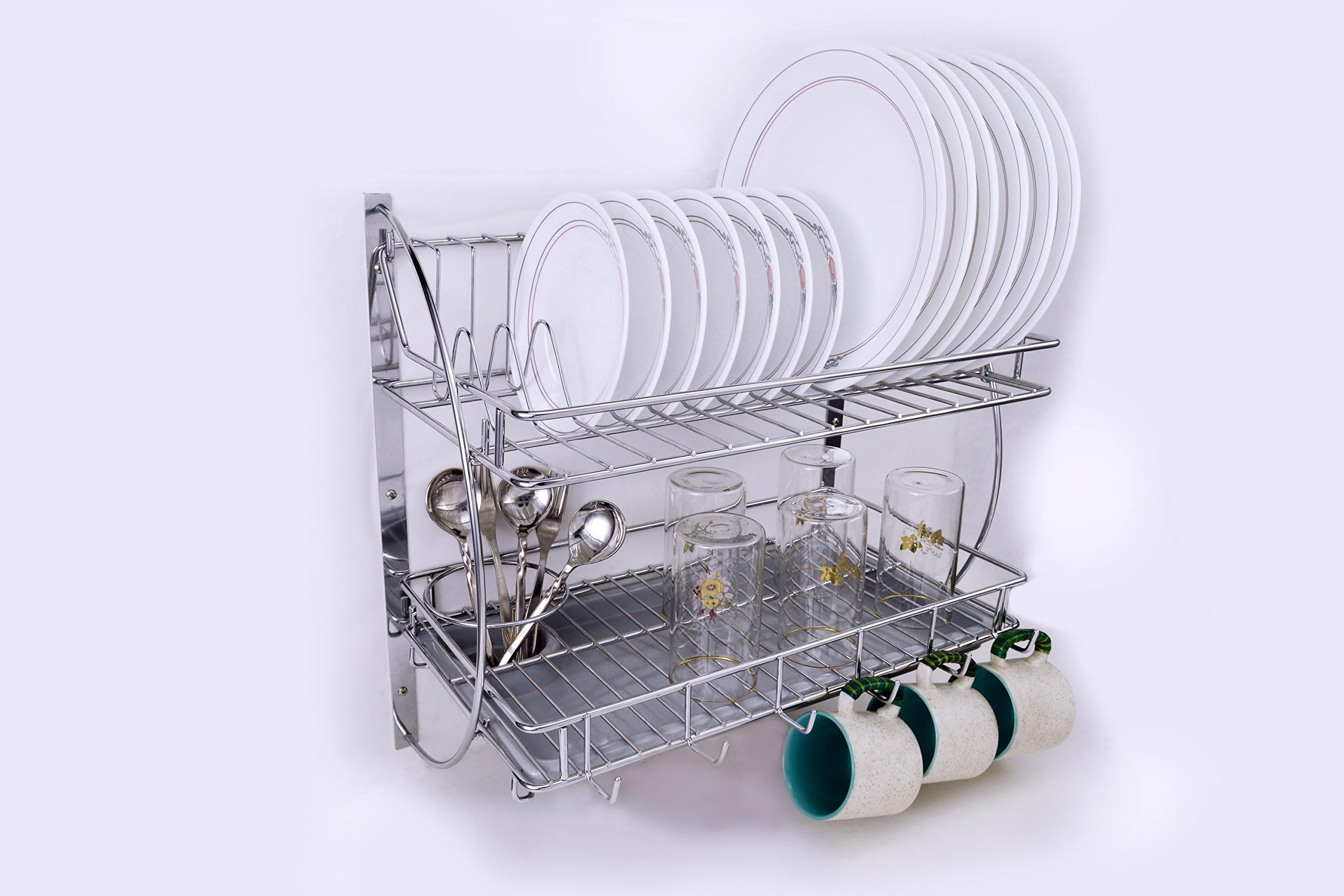 LIFETIME WIRE PRODUCTS Kitchen Rack with Removable Strong Plastic Drip Tray and Shelves/Dish/Utensil Holder