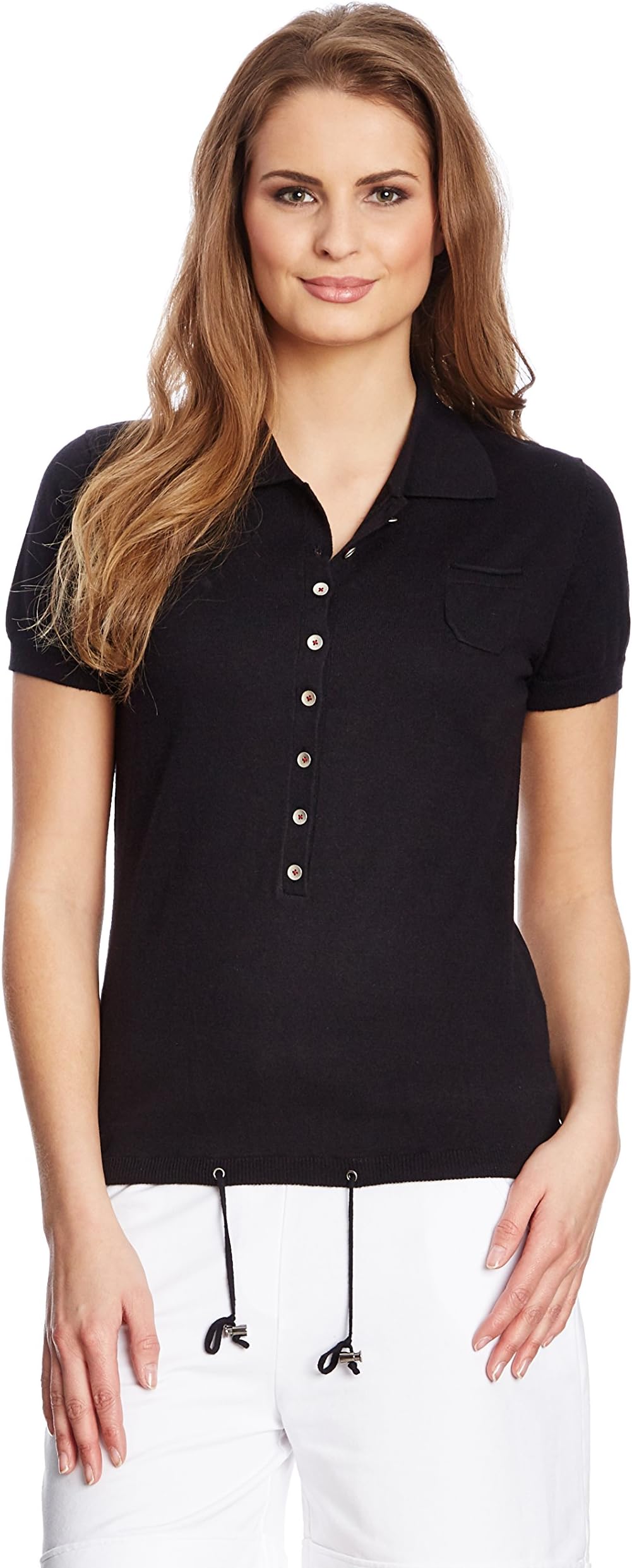 XFORE Ladies Fine Knitted Polo Sweater Short Sleeve Santa Barbara in Cashmere Cotton in BlackXL