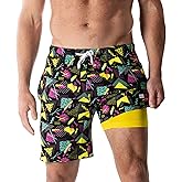 Third Wave Swim Trunks with Compression Liner - Men's Premium 7 Inch Inseam Quick Dry Swim Shorts for Beach and Swimming