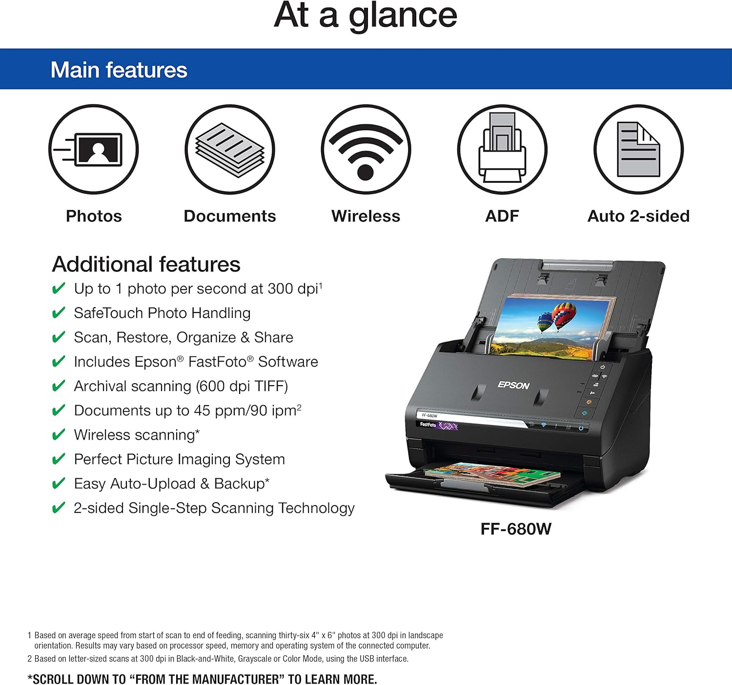 Epson FastFoto FF-680W Wireless High-Speed Photo and Document Scanning System, Black: Electronics