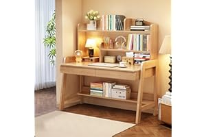 BALANBO Kids Desk Kids Table with Drawers and Bookshelf Wooden Kid's Media Desk Student Learning Computer Workstation and Writing Desk (Nature)