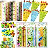 Stationery Party Packs, Birthday Goodie Bags with Stickers Rulers Pencils Erasers Sharpeners Slap Bracelets for Goodie Bags C