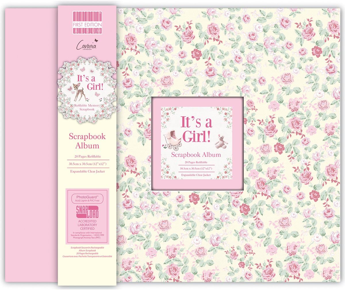 First Edition It’s a Girl Scrapbook Album 12" x 12" / 30.5 x 30.5 cm, (20 Pages, Snapload PhotoGuard, Refillable Memory, Acid, Lignin & PVC Free), 12x12