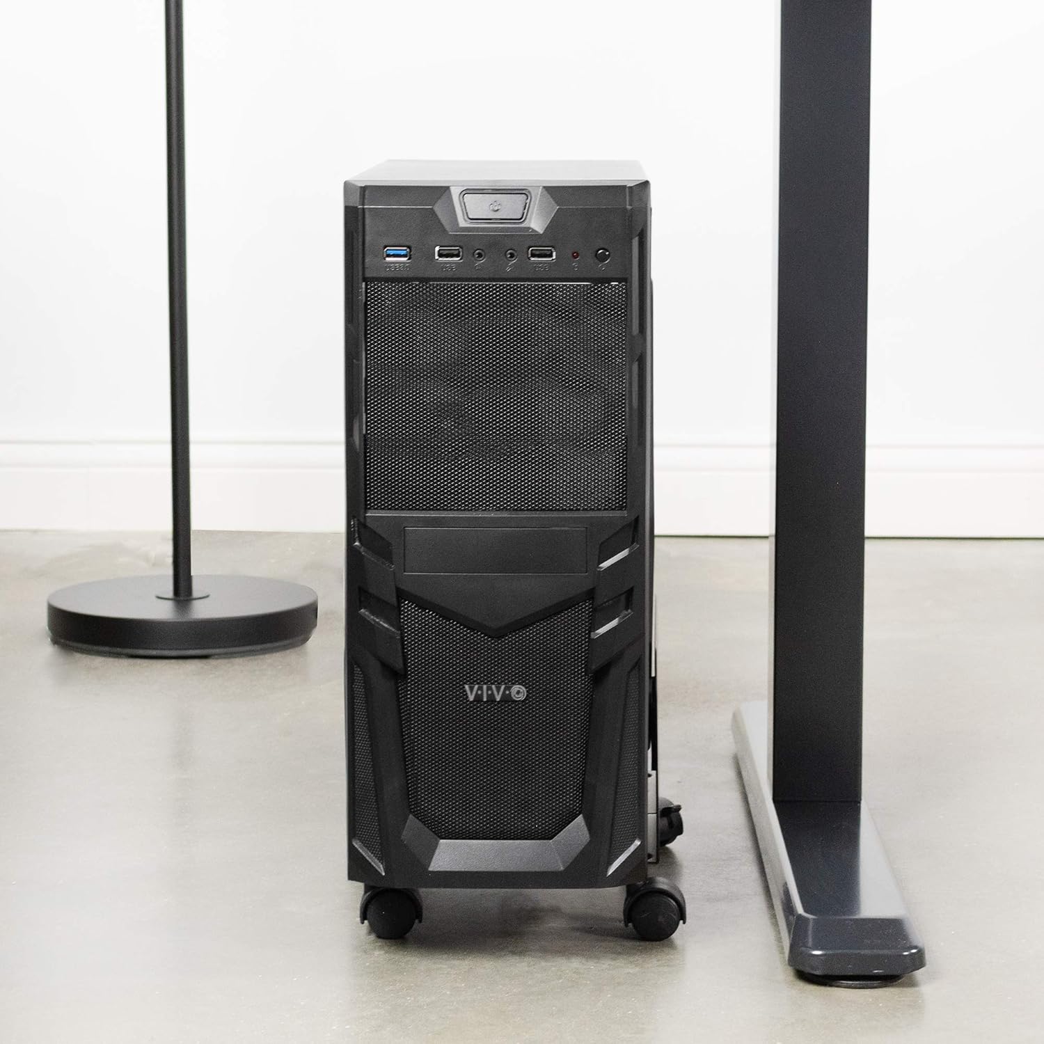 VIVO Black Computer Tower Desktop ATX-Case, CPU Steel Rolling Stand, Adjustable Mobile Cart Holder with Locking Caster Wheels (CART-PC01) : Office Products