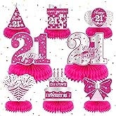 8Pcs Hot Pink 21st Birthday Party Decorations - Women's Happy Birthday Table Honeycomb Centerpieces & Toppers for Her Party Supplies