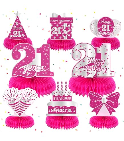21st Birthday Honeycomb Centerpieces - 8 Pack, Rose Gold, 'Cheers To 21' Table Toppers For Birthday Party Decor - View #3