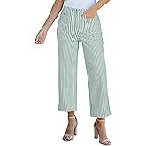 luvamia Striped Jeans for Women Trendy High Waisted Cropped Wide Leg Pants Stretchy Denim Patch Pocket Pinstripe Pants