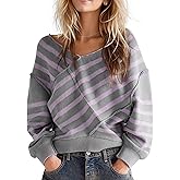 FUNTOUR Womens Striped Oversized Sweaters Fall Winter Essentials Fashion Outfits Long Sleeve Off Shoulder 2025 Clothes