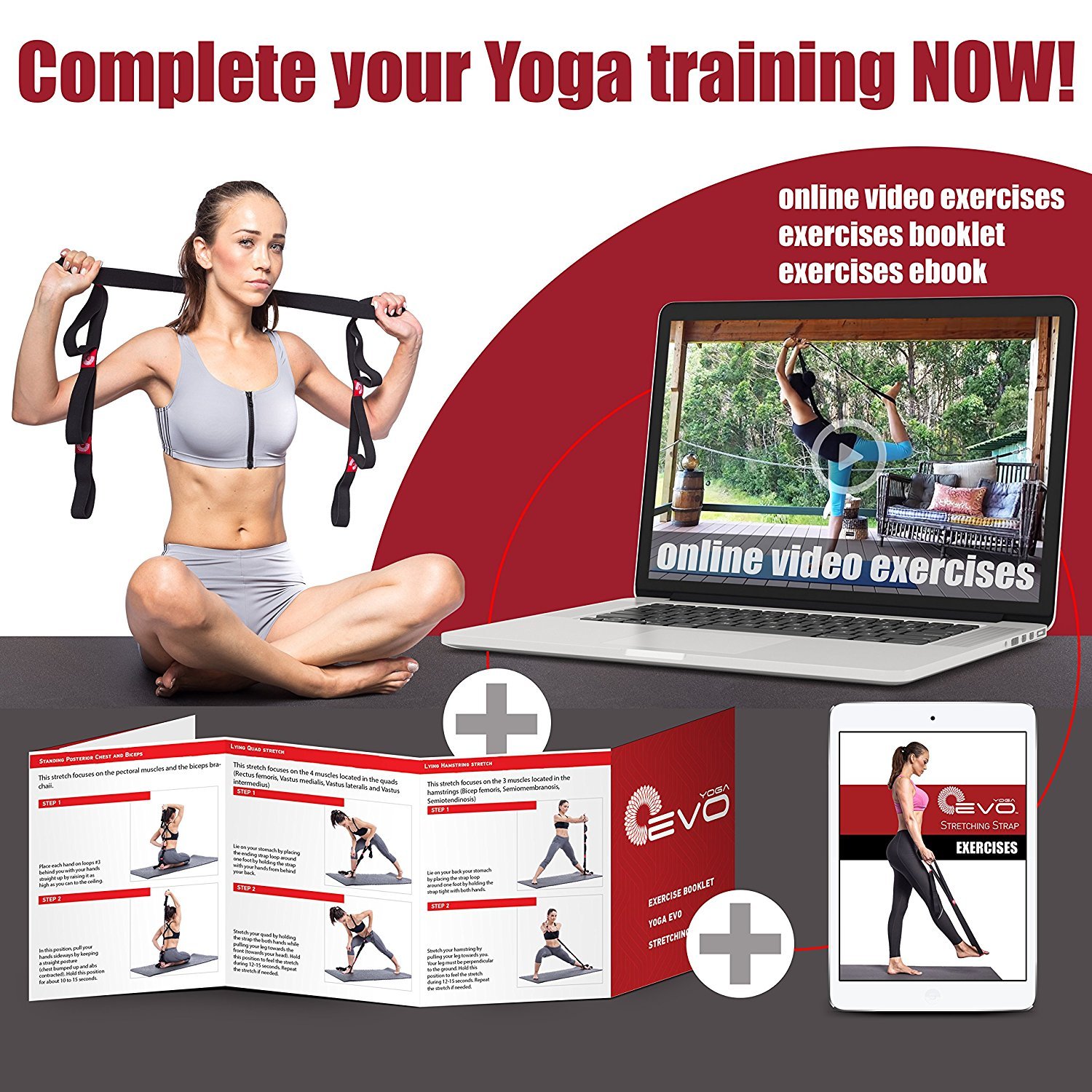 Yoga EVO elastische Stretching Strap 8 Fuß durch Yoga EVO + Tragetasche (Black)