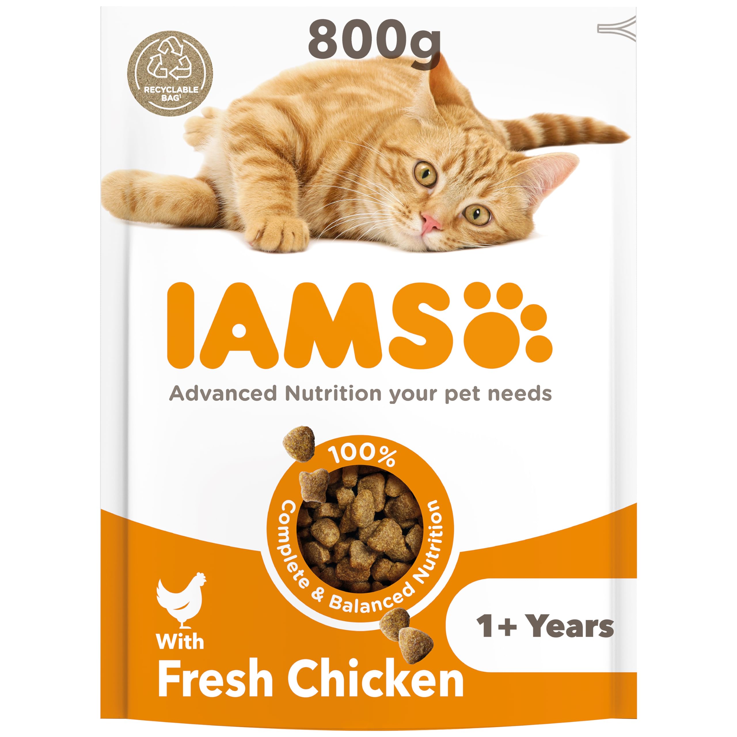 IAMS Adult Complete Dry Cat Food Chicken 800g - Supports Strong Immune System