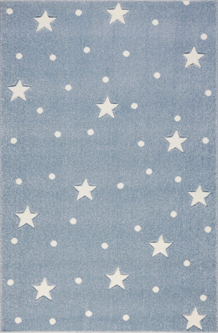 Livone Easy-care children's rug, baby rug, children's room, stars dots, in blue, grey, white, size: 100 x 150 cm