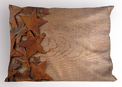 Amazon Com Lunarable Western Pillow Sham Rusty Stars On Wooden