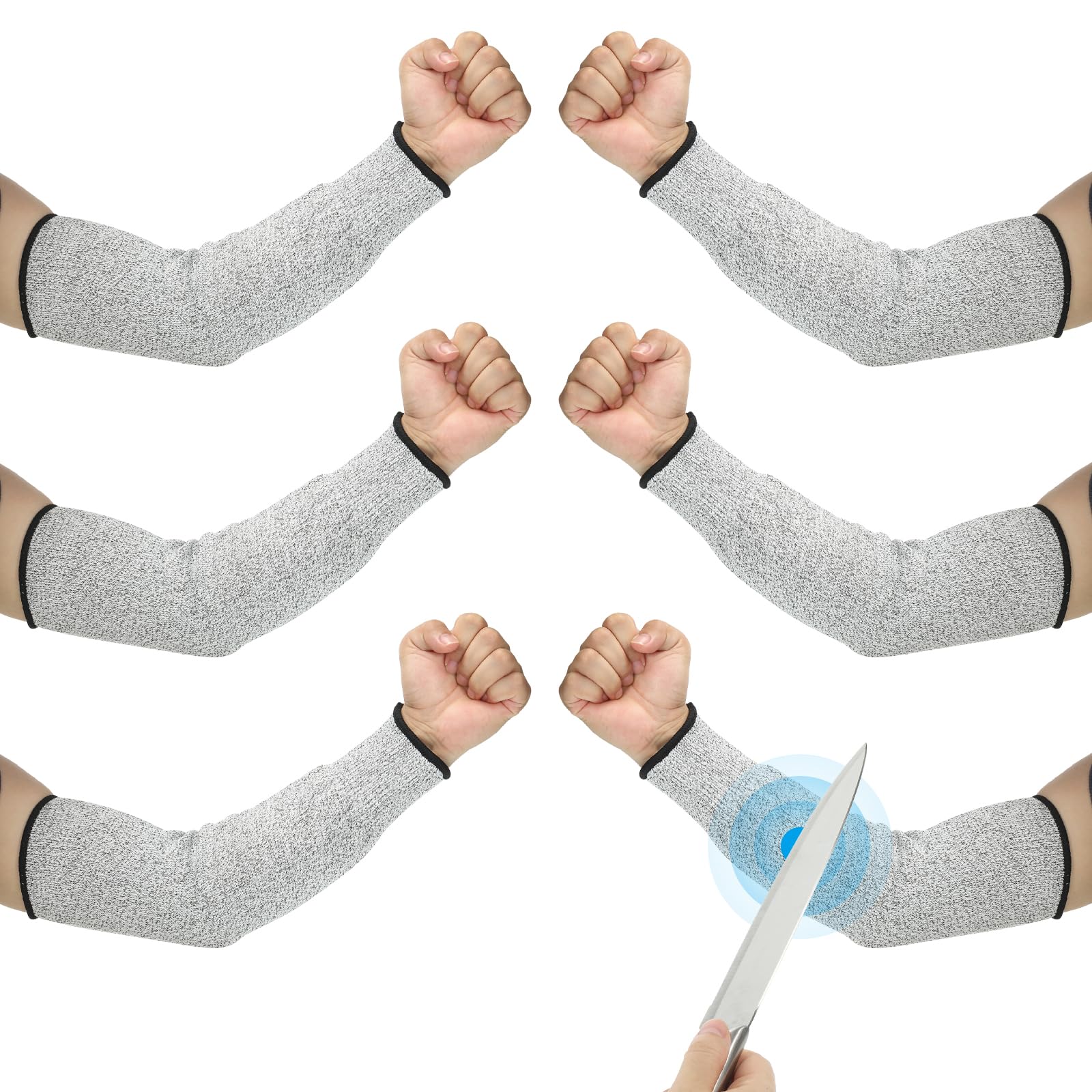 PATIKIL 16 Inch Cut Resistant Sleeve, 3 Pairs Arm Safety Protectors Sleeves Forearm Sleeve HPPE Level 5 Protection for Thin Skin and Bruising, L, Gray
