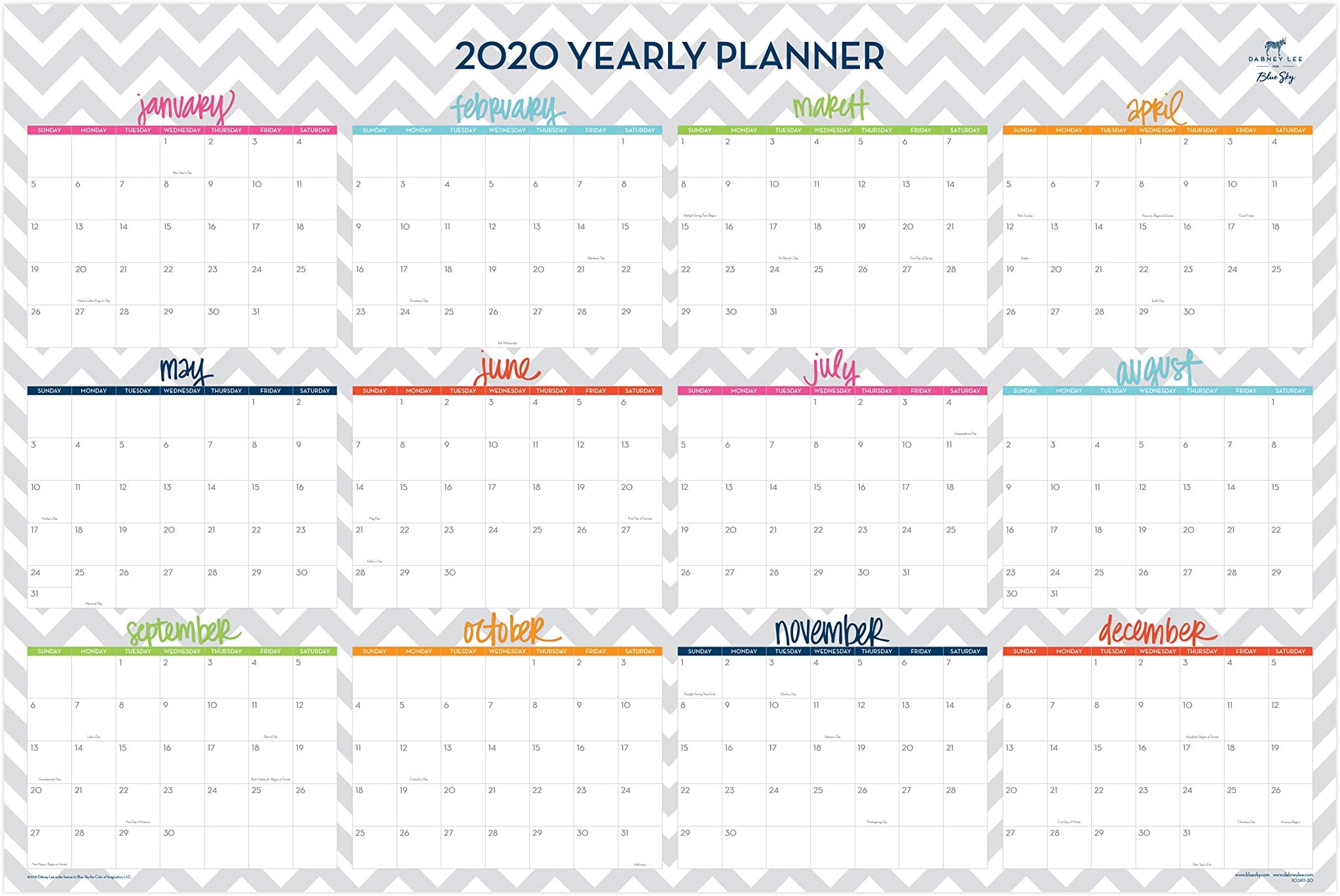 Blue Sky 2019-2020 Academic Year Monthly Laminated Erasable Wall Calendar, Double Sided, 36" x 24", Ollie