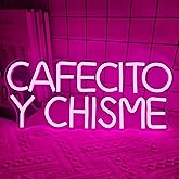 Funny Cafecito Y Chisme Neon Sign for Wall Decor Dimmable Pink Cafecito Y Chisme Sign Mexican Gifts for Women Led Neon Light Sign for Bedroom Coffee Lover Gifts Home Kitchen Decoration
