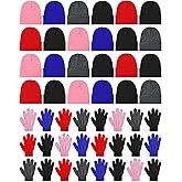 Funtery 48Pcs Kids Winter Beanie and Gloves Set Bulk Pack Knit Hat Unisex Magic Gloves Pack Winter Gift for Boy Girl Donation