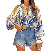 ZESICA Women's Floral Print Blouse 2026 Long Sleeve Button Down Casual Fall Boho Oversized Tops Shirts