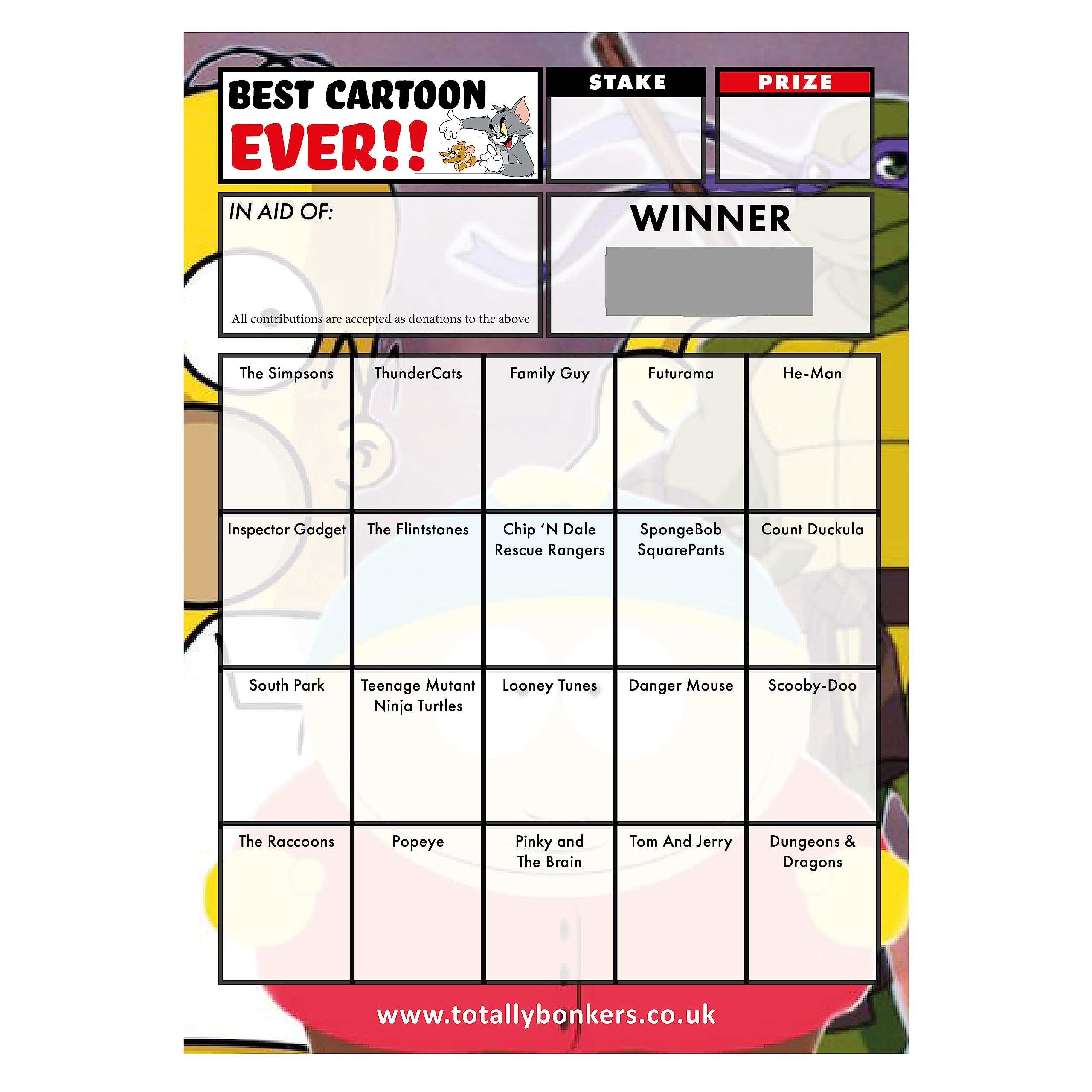 Totally Bonkers - Cartoon Fundraising Scratch Cards - 20 Square - A6 (148x105mm) -10 Pack - TB0026 - Blind Card