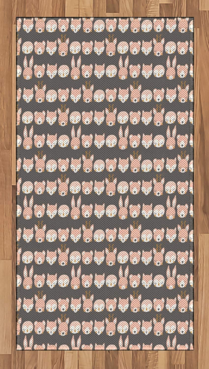 Ambesonne Woodsy Area Rug, Pastel Colored Sleeping Animal Heads in Stripes Dots and Dashes, Flat Woven Accent Rug for Living Room Bedroom Dining Room, 2.6' x 5', Grey Peach