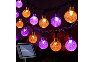 Lomotech Orange Purple Solar Halloween Lights, 72FT 100 LED Halloween Globe Lights, 8 Modes Waterproof Halloween Lights for Halloween Decoration