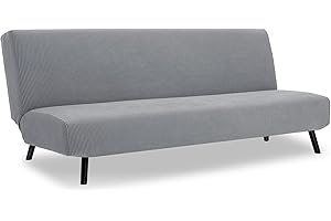 TIANSHU Stretch Futon Cover Armless Sofa Bed Cover, Anti-Slip Protector for Couch Without Armrests, Spandex Jacquard Fabric Futon Slipcovers (Light Gray)