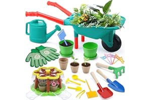 CUTE STONE Kids Gardening Set, Kids Grow House with Upgraded Irrigation & 3 Metal Garden Tools, Plant Growing Kit with Wheelb