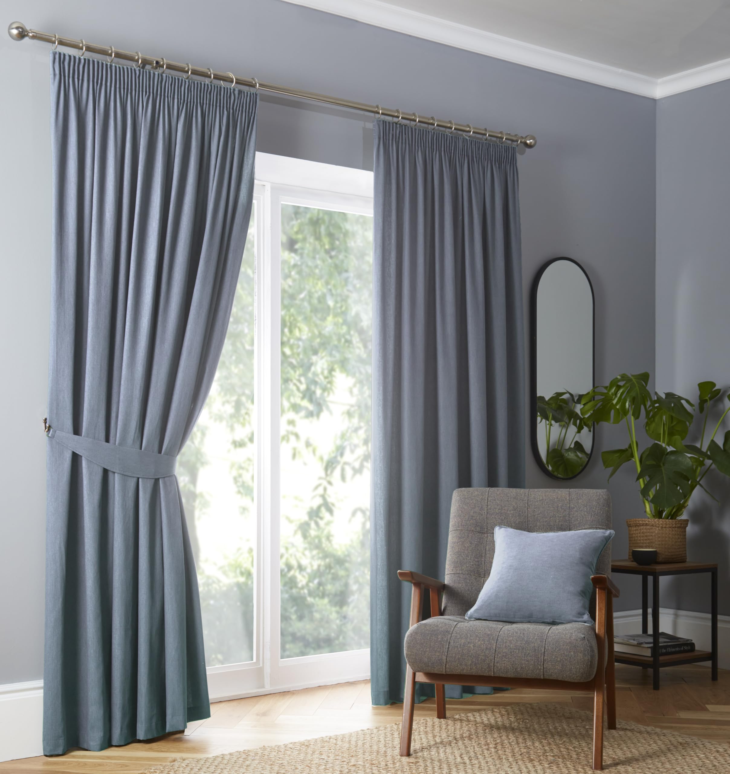Fusion Light Blue Blackout Pencil Pleat Curtains – W168 x L229cm (66x90) – 2 Panels – Thermal Drapes for Bedroom or Living Room – Pale Sky Blue Window Treatment