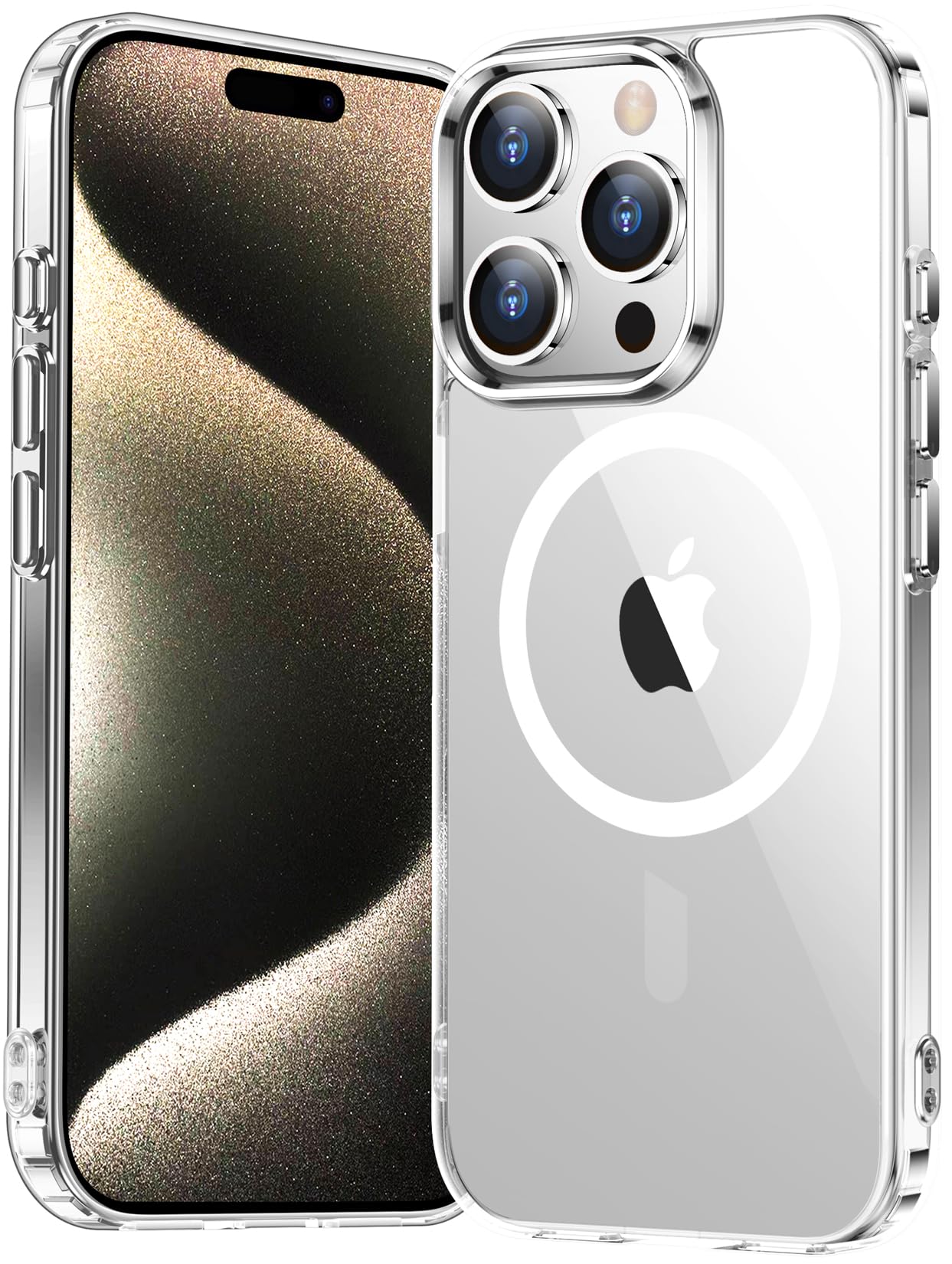 Photo 1 of Temdan for iPhone 15 Pro Case Clear, [Compatible with Magsafe][Anti-Yellowing][Military-Grade Protection] Shockproof Slim Phone Case Cover, Clear
