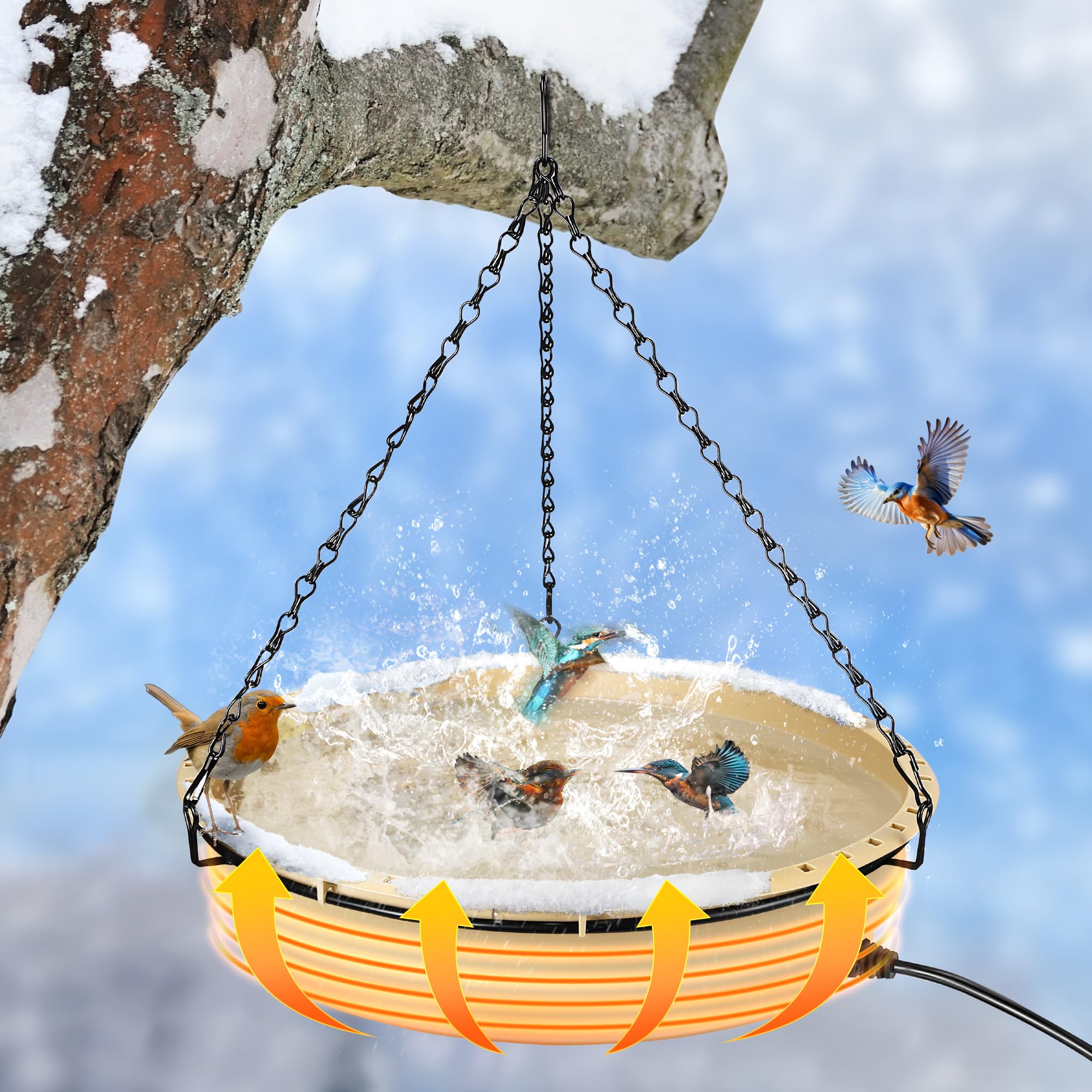 Photo 1 of 14.7" Large Heated Bird Bath for Winter Outdoors, 1.67 Gallon Hanging Heated Birds Bath, 75W Thermostatically Controlled Birdbath, Bird Feeder with Large Capacity,for Outside Garden Yard Patio