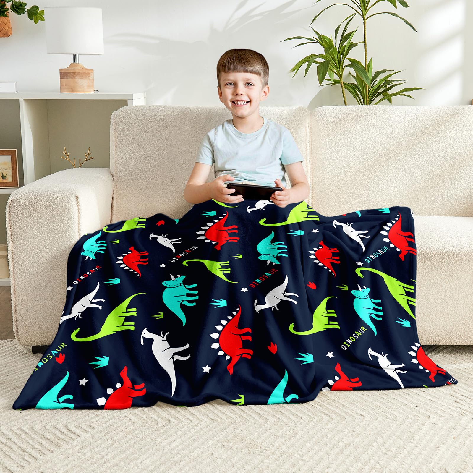 Photo 1 of Wajade Dinosaur Blanket for Boys Soft Fleece Thorw Kids Dino Blanket for Couch Sofa Bedroom Warm Blankets Birthday Gifts for Kids Boys Teen 50"x60"
