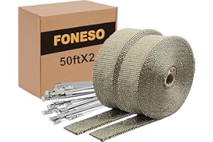 FONESO Titanium Exhaust Heat Tape Wrap, 2 in x 50 ft 2 Roll Car Motorcycle Fiberglass High Temp Heat Shield Header Wrap With 24 Pcs Stainless Ties