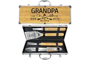 TAESUN Grandpa Gifts from Grandkids Christmas, Heavy Duty Wooden BBQ Grilling Accessories Kit for Backyard, Thick Stainless Steel Grill Utensils with Non-Slip Handle Tools in Portable Bag Birthday