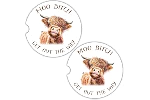 UPNOWPRO Cow Car Coasters for Cup Holders - 2 Pack Cute Cow Print Car Accessories for Women, Funny Highland Cows Stuff Decor, Absorbent Ceramic Cup Holder Coaster for Car to Keep Clean, Country Western Gift