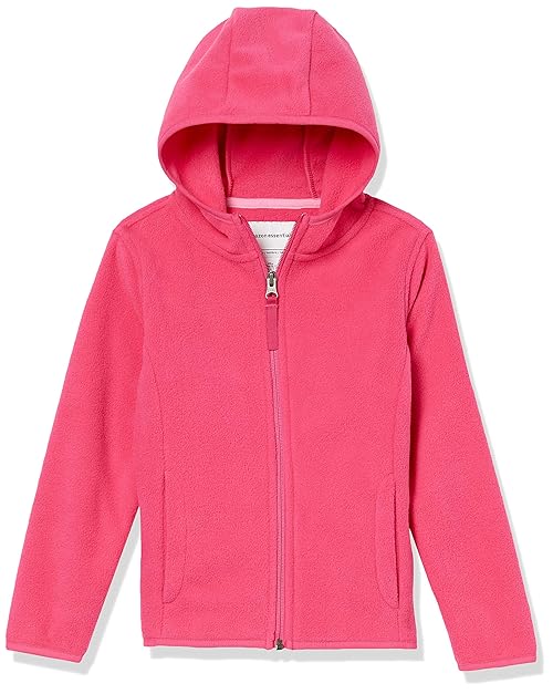 Amazon Essentials Girls' Polar Fleece Full-Zip Hooded Lightweight Jacket, Dark Pink, X-Large