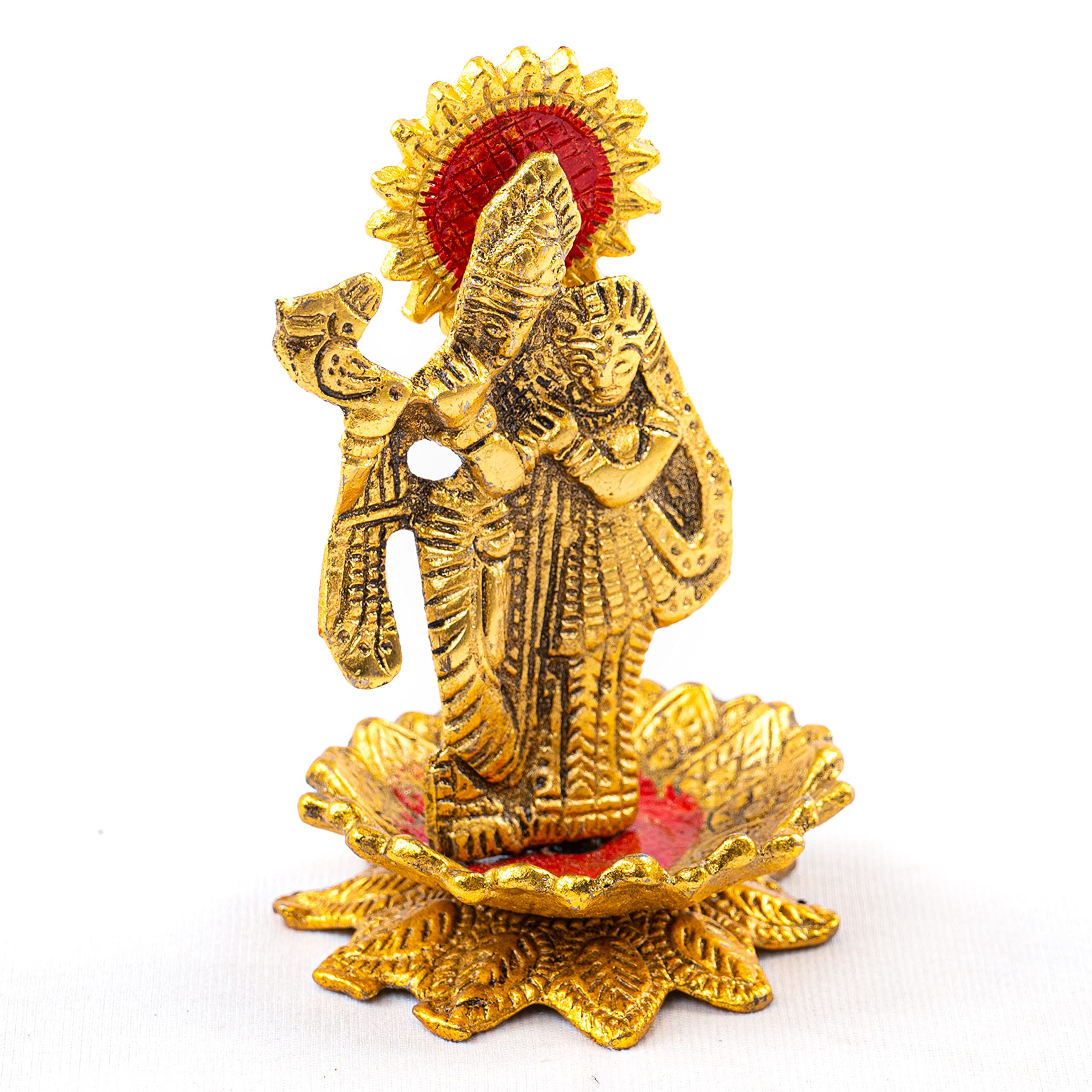 Tarini Gallery Metal Idol Statue Sculpture Indian Décor Antique for Home Temple Diwali Festival Decoration and Gifting (Antique Golden-Radha Krishna on Lotus)