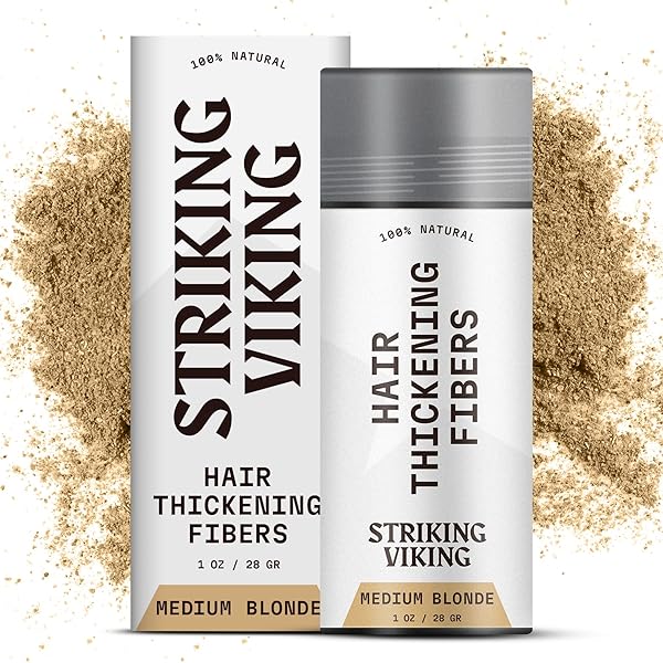 STRIKING VIKING HAIR FIBERS (MEDIUM BLONDE) 28G – NATURALLY DERIVED, LONG-LASTING BUILDING POWDER – UNDETECTABLE FOR THINNING HAIR, FOR MEN & WOMEN