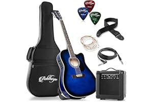 Ashthorpe Full-Size Thinline Cutaway Acoustic Electric Guitar Package with 10 Watt Amp - Blue