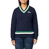 Lacoste Womens Striped Wool Cable Knit Sweater