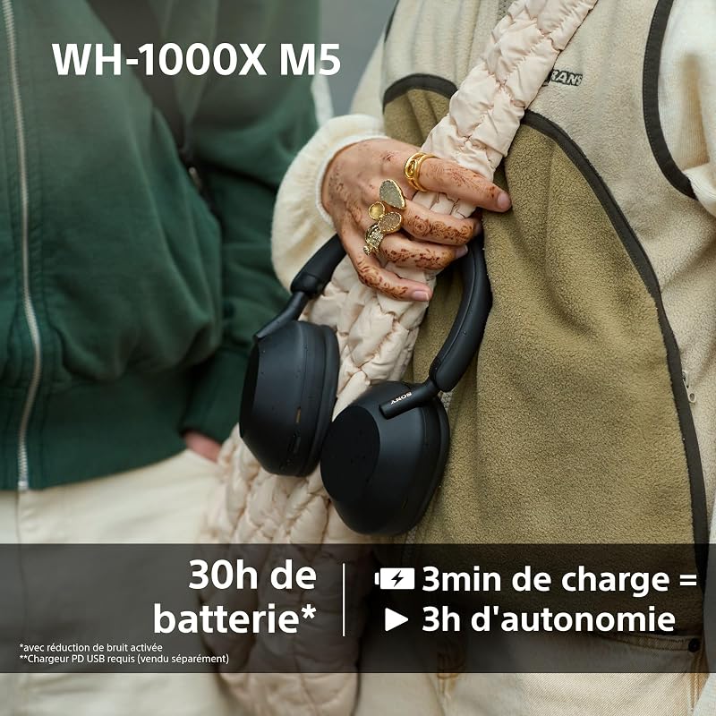 WH-1000XM5 - Étui Rigide, Casque sans Fil Haut de Gamme à réduction de Bruit, Bluetooth, qualité d'appel Claire, Audio Hi Res, 30h d'autonomie, étui Rigide, iOS et Android - Rose