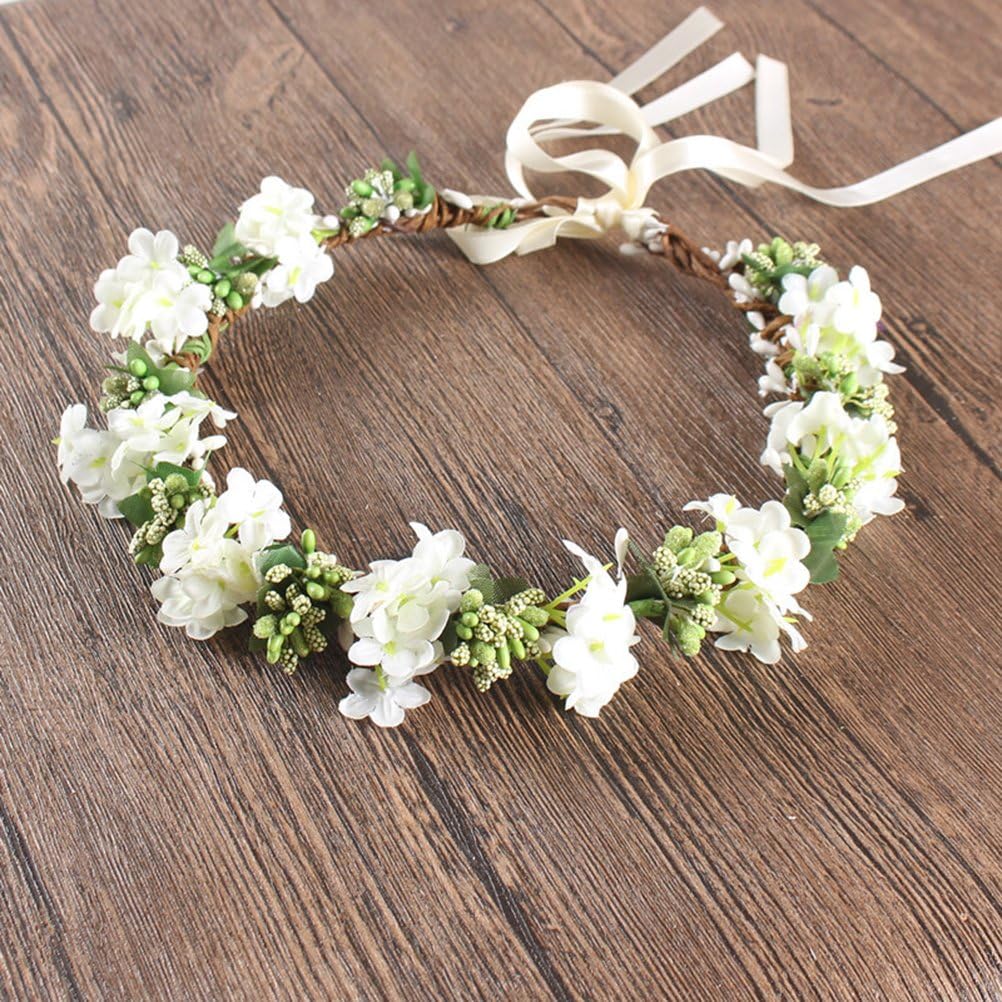 OULII Wedding Floral Headband Women Flower Head Wreath Bridesmaid Bridal Flowers Girls Hair Accessories (White) - Image 3
