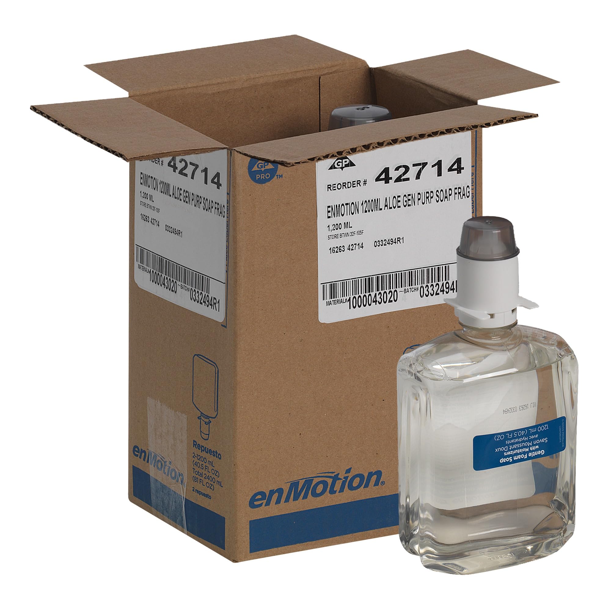 Photo 1 of enMotion Gen2 Moisturizing Foam Soap Dispenser Refills by GP PRO (Georgia-Pacific), Dye and Fragrance Free, 2 Bottles Per Case, 42714
