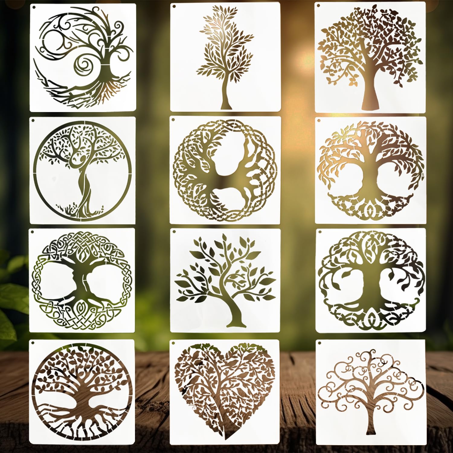 Tree of Life Stencils - 12 Pcs Reusable Stencils for Painting, Crafts, DIY Art & Wall Décor