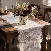 3Pcs White Lace Table Runner 14x120 Inch Vintage Rustic Wedding Party Decor | White lace runner for rustic wedding bridal shower, soft boho lace, durable fray-resist edges, multipurpose table decor