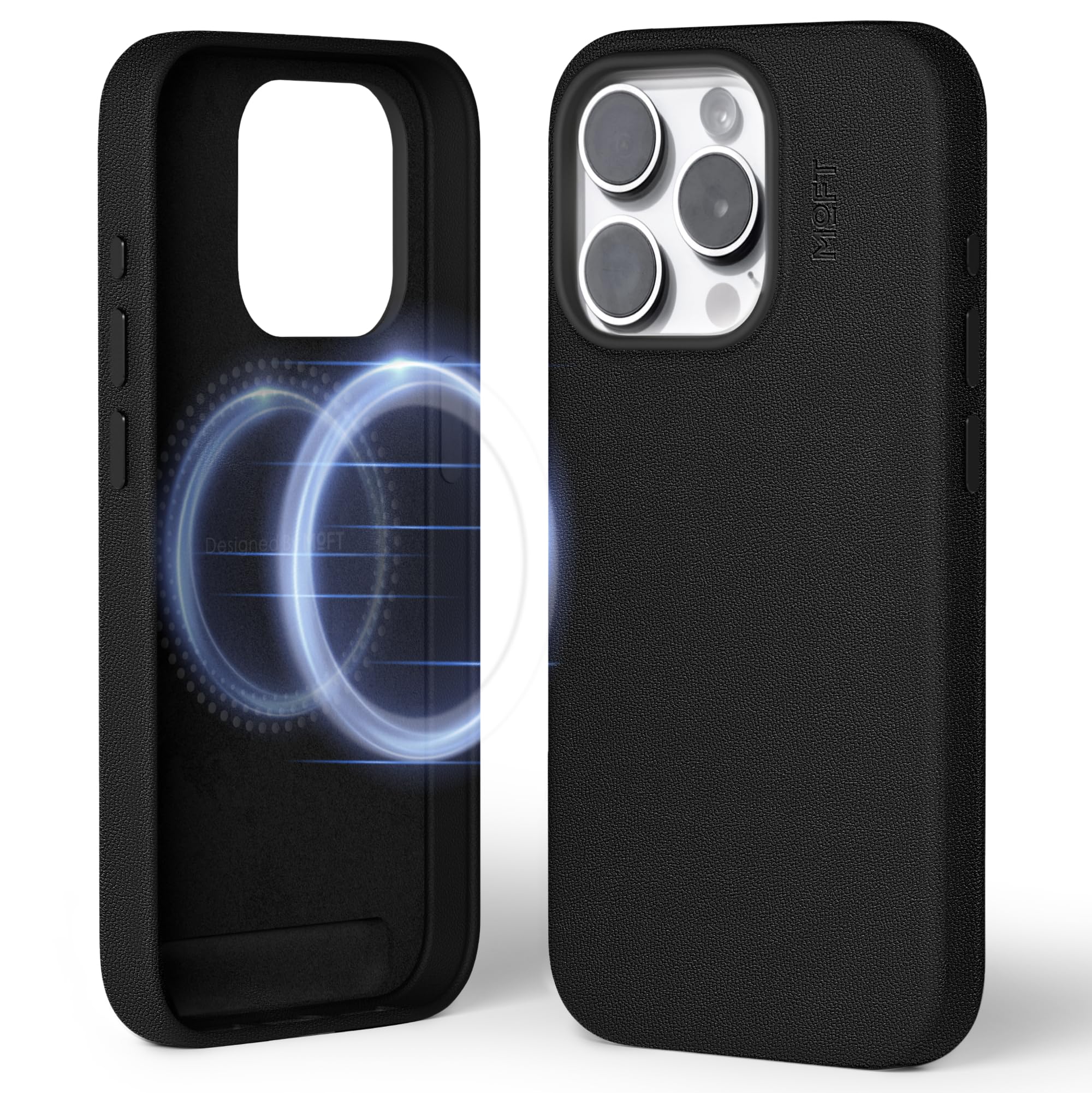 MOFT Magnetic Case for iPhone 15 Pro Compatible with MagSafe, MOVAS Vegan Leather Case Cover, Touch Sensation, Color Retention, Scratch & Stain Resistant, Easy to Clean, Jet Black — image 1