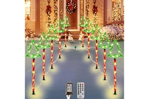 MUDEREK 10pcs Christmas Pathway Lights Outdoor,Candy Cane Christmas Tree Path Lights for Outside,Xmas Holiday Ligthed Walkway Yard Stakes for Porch Yard Lawn Driveway