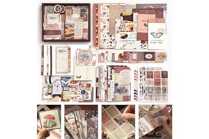 JOJIJOY Vintage Aesthetic Scrapbook Kit, Scrapbooking Supplies Kit for Bullet Junk Journal, Stationery, A6 Grid Notebook, DIY Journalling Kit, Birthday Craft Gift for Teen Girl Kid Women