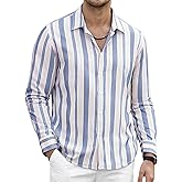 Alex Vando Mens Linen Long Sleeve Casual Button Down Shirt for Men Beach Wedding Shirts