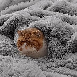 Bedsure Light Grey Fuzzy Faux Fur Blanket