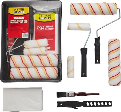 Fit For The Job 10pc Home Decorating Kit: Rollers Tray Brush Dust Sheet